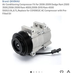 Air Conditioning Compressor Fit for 2006-2009 Dodge Ram 2,2006-2008 Ram 4000,2008-2010 Ram 4,5.9L,6.7L,Replace for CO10902C AC Compres
