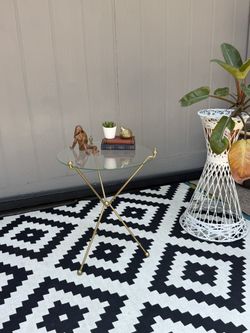 Vintage Mid Century Gold-Tone Metal and Glass Side Table .