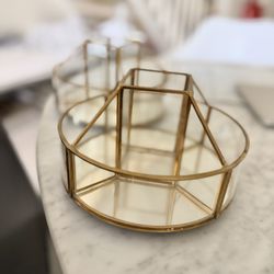 Rotating Vanity Organizing Container Brass and Glass