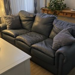 Blue Leather Couch 