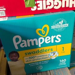 Two Boxes Size 1 Pampers Swaddlers $50