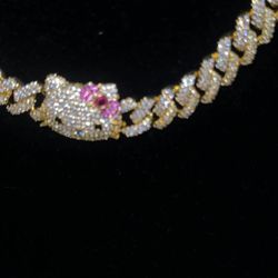 18 K Gold Plated Hello Kitty Cuban Chain And Bracelet Set 