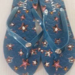 Coach Sandals Womens 9.5 Abigail Casual Slip On Flip Flops Flats Blue Rubber