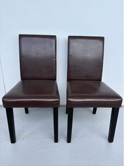 2 Brown Faux Leather Chairs
