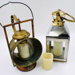 2 lanterns (vintage style and one modern)with 3 LED wax candles.