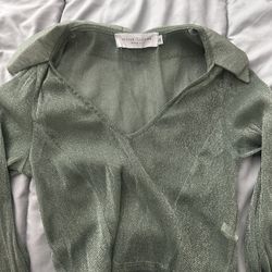 See Through Glitter Green Long Sleeve Crop Top