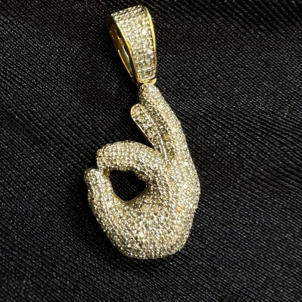 10k Yellow Gold and Real Diamond Ok Hand Emoji Charm/Pendant