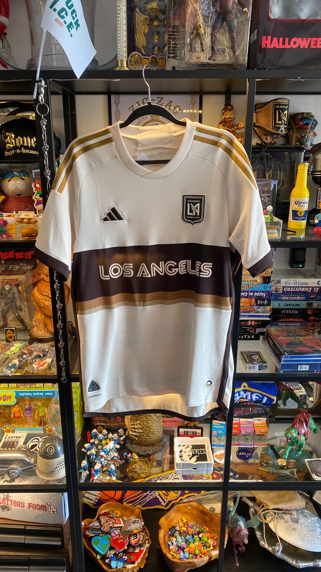 LAFC MLS Soccer Jersey White Cream Brown Sz Large