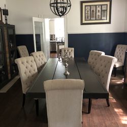 108” X 46” Dining Room Table, W 8 Chairs,Hutch And Liquor Cabinet 