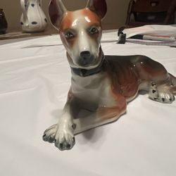 VINTAGE GREAT DANE BONE CHINA hand painted laying Dog