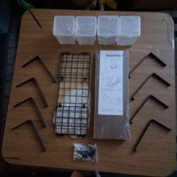 Bathroom Floating Shelves Set - 4 Shelves + Wire Basket & Organizers (Dark Brown
