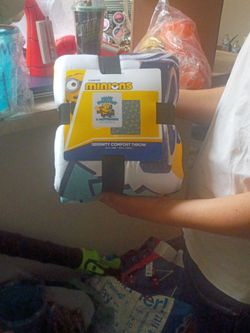 Minions movie bucket and blankets