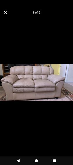 Beige Leather Sofa Love Seat