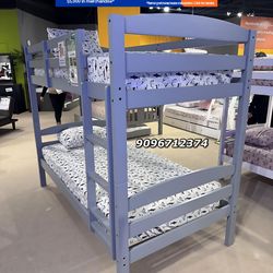 Twin Twin Grey Bunkbed With Ortho Mattress Included