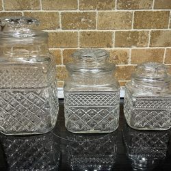 Vintage Glass Kitchen Canisters Set Of 3