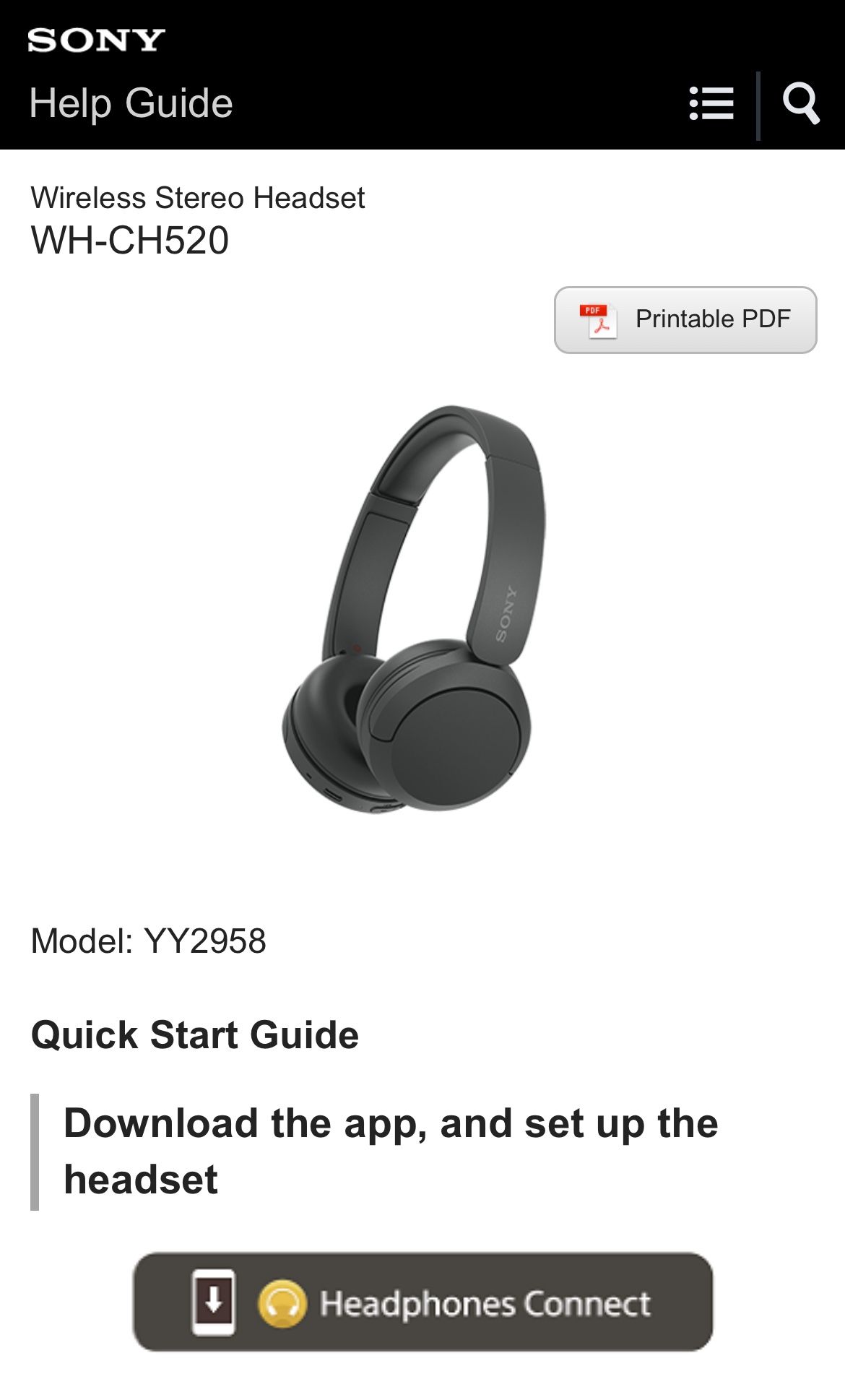 Sony WH-CH520 Wireless Headphones Bluetooth
