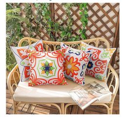 Pyonic Outdoor Waterproof Throw Pillow Covers for Patio Furniture Decorative Boho Pillow Covers 18x18 Floral Printed for Patio Tent Couch Garden Set o