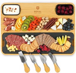 Wooden Cheese Board with Slate Plate – Charcuterie & Serving Tray