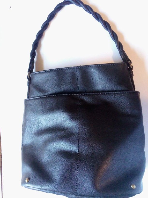 Black Faux Leather Bucket Purse 