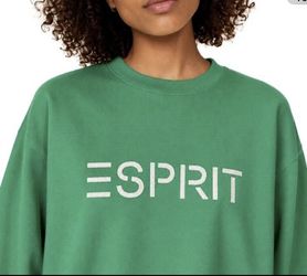 New Esprit Logo Fleece Crewneck Sweatshirt Green White Viral 80's XXL NWT