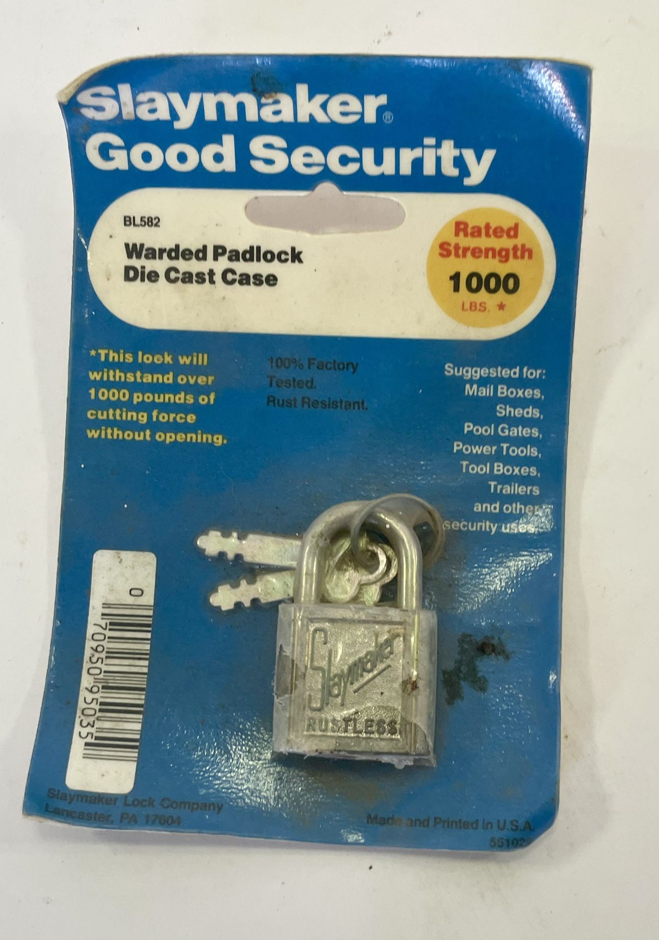 Vintage Slaymaker Warded Padlock Die Cast Case 2 Keys NOS toolbox Lock NOS
