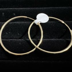 14 K Yellow Gold Diamond Cut Hoop Earrings 