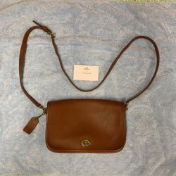Coach Crossbody Bag Womens Leather Flap Shoulder Strap 9755 Brown Purse Vintage