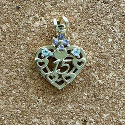 14K Solid Yellow Gold CZ Heart Sweet 15 Pendant -Quinceanera  Birthday Charm