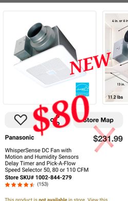 NEW Panasonic WhisperSense DC Bathroom Exhaust Fan – $80