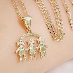 3 Sister Necklace 14k Gold Plated 