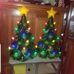 Santas Best, Christmas Nativity Decoration, Set of 2 Lighted Christmas Holiday Tree's, Measures 24" Height, Retired, Brand New!