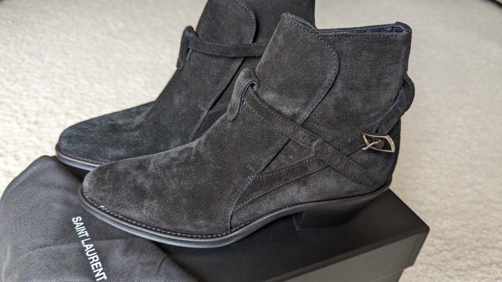 Saint Laurent  Black Suede Boots, Size 36