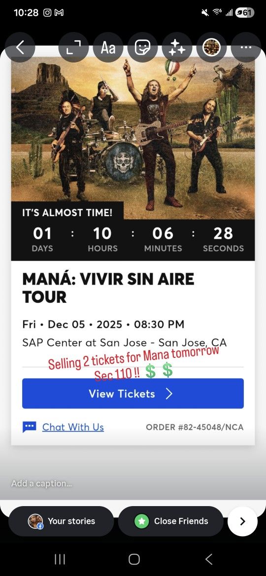 SELLING Tickets For Mana In San Jose 