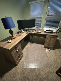 American Furniture Warehouse Gray/Brown L Shaped Desk