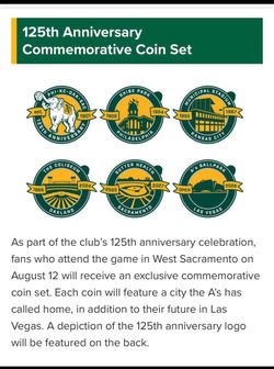 Philadelphia KC Oakland Sacramento LV A’s Athletics SGA Commemorative Coins