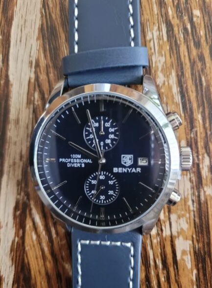 BENYAR Men's Leather Quartz Waterproof Multifunction Chronograph Sports Watch