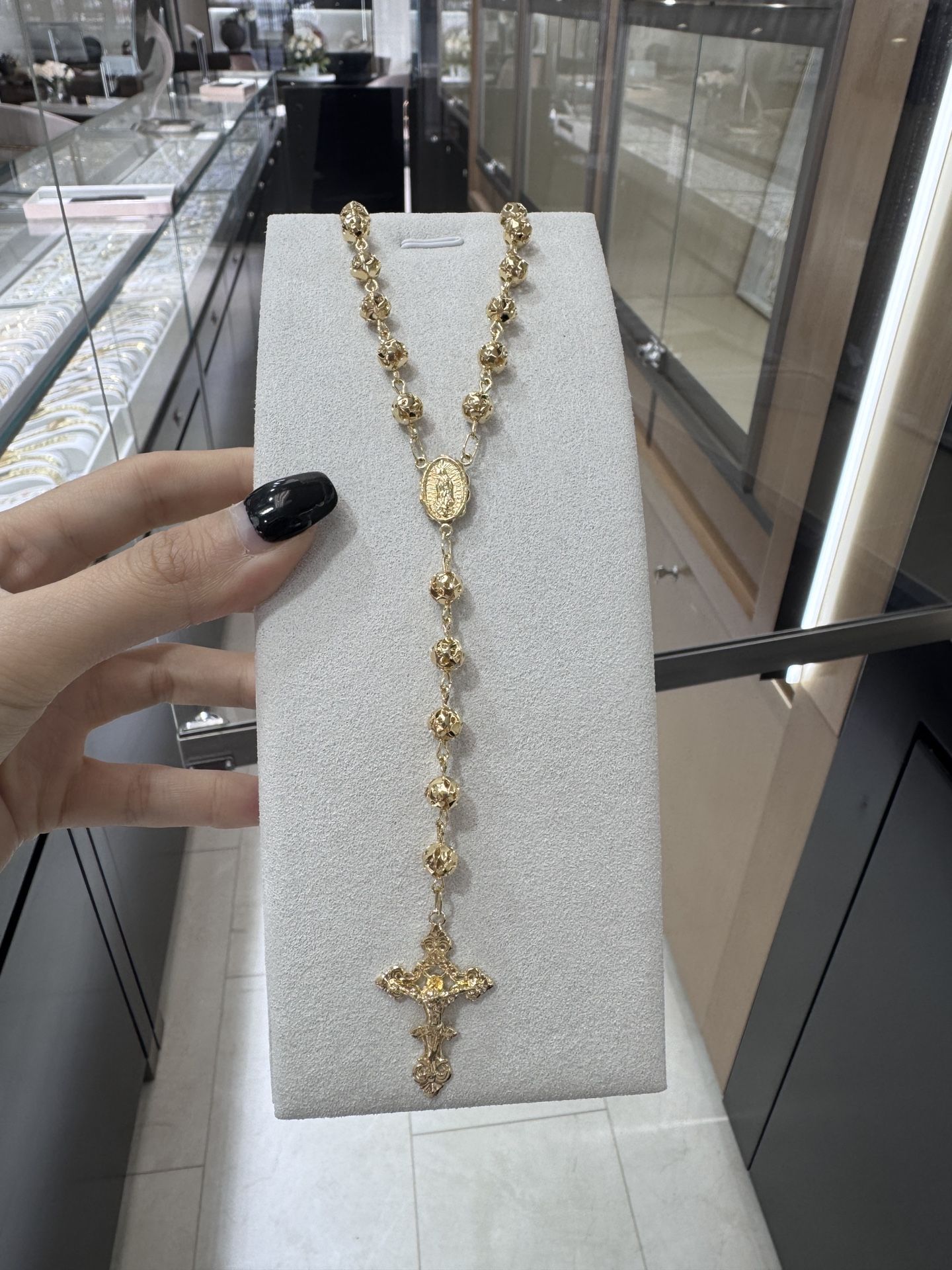 925 Sterling Silver Gold Plated Rosary 6mm Necklace