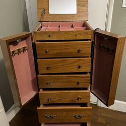 Authentic Jewelry Organizer Stand With Mirror and Drawers Cabinet  Chest
