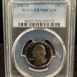 1987 S Gem Perfect Graded Washington Quarter Graded By PCGS At PR70 4-18