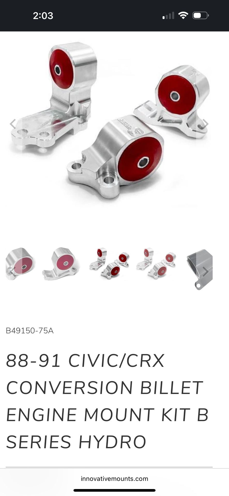 Innovative 88-91 CIVIC/CRX CONVERSION BILLET ENGINE MOUNT KIT (B-Series/Hydro)
