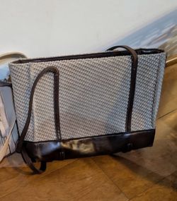 Small Woven Purse Bag with Leather Trim