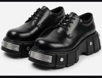 New Head Round Toe Leather Shoes  Black 9.5