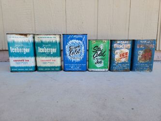 Group of Canned Ice Vintage Metal Cans Man Cave Kitchen Knick Knack
