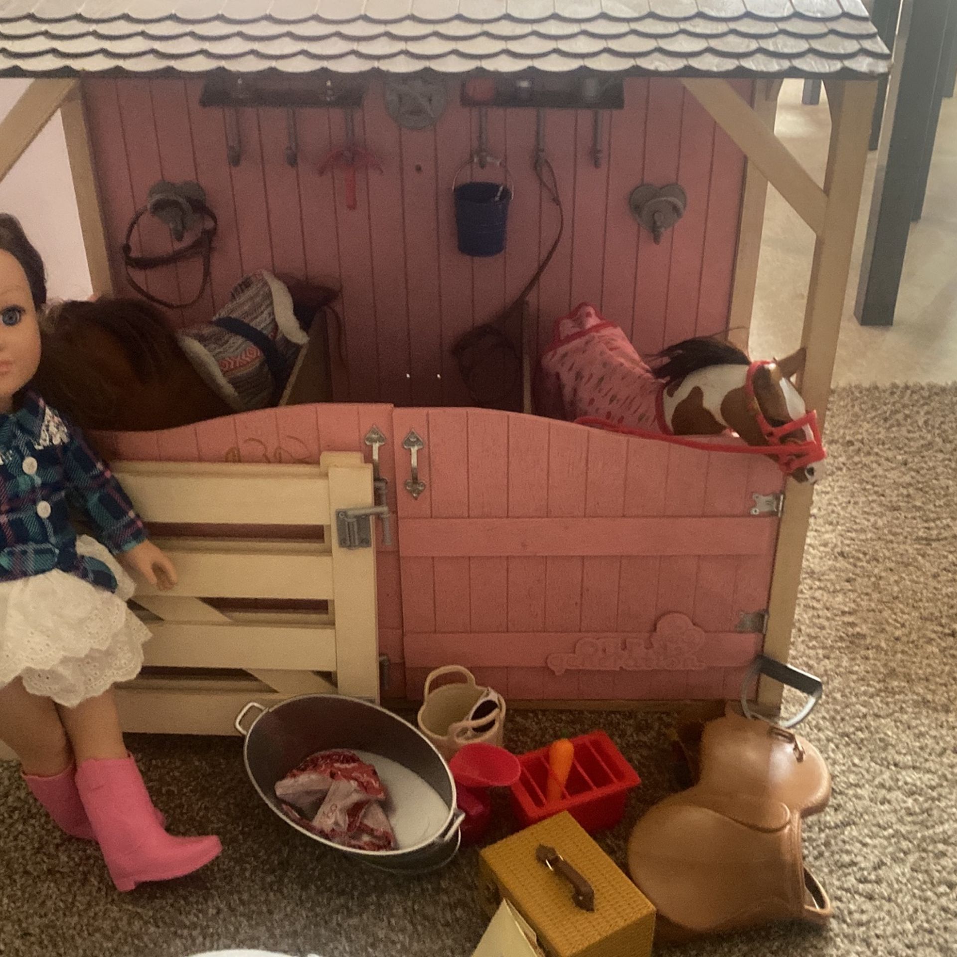 Our Generation Horse Barn Playset - Saddle Up Stables - Pink- Including doll