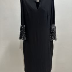 Black Maxi Dress With Sequins And Sleeves