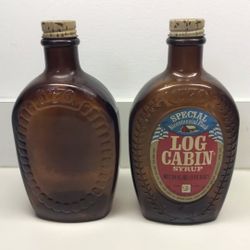 Vintage Log Cabin Syrup Bottles 1776 Amber Brown Bottles Bicentennial Flask GC