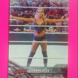 2017 Topps Charlotte Flair WWE-2 Defeats Sasha Banks 2016 SummerSlam RAW Women's Championship Division Champion Wrestle World Wrestling Sports 