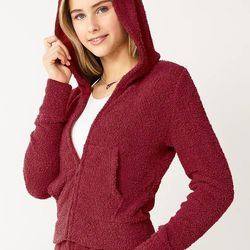 Red Cropped Fleece Zip Hoodie Size M