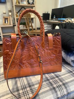Tooled Leather Patricia Nash Tote Bag with Crossbody Strap
