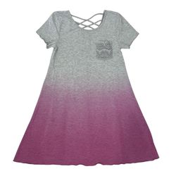 So Girls L 12 Ombré T-Shirt Dress Crochet Pocket Strappy Back Lettuce Trim